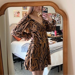 Zebra Print Long Sleeve Babydoll Style Dress size small